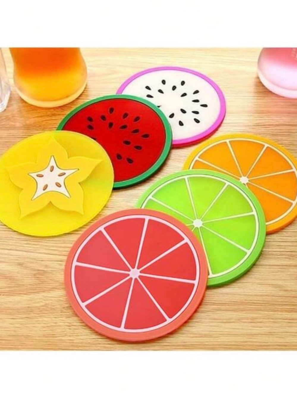 Colorful Fruit Slice Silicone Drink Coasters - Set of 6